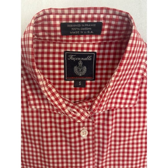 Facconable Mens Red Gingham Button Down Shirt Classic Quality Cotton Made in USA - Picture 2 of 11